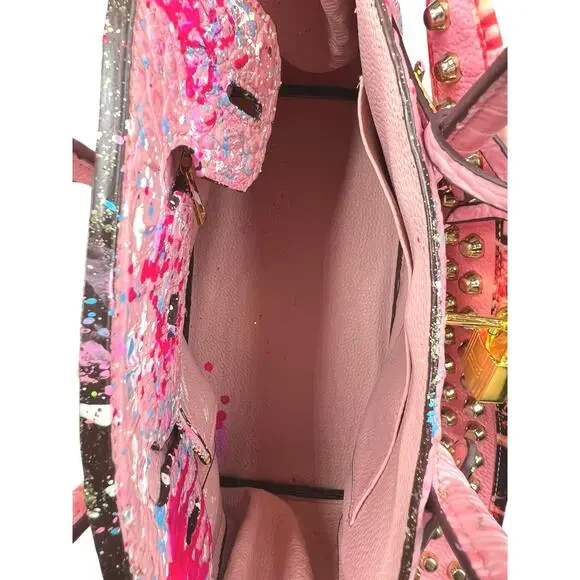Gorgeous Anca Barbu Hand Painted Pink Splatter Bag 11X6X6 - Picture 8 of 12